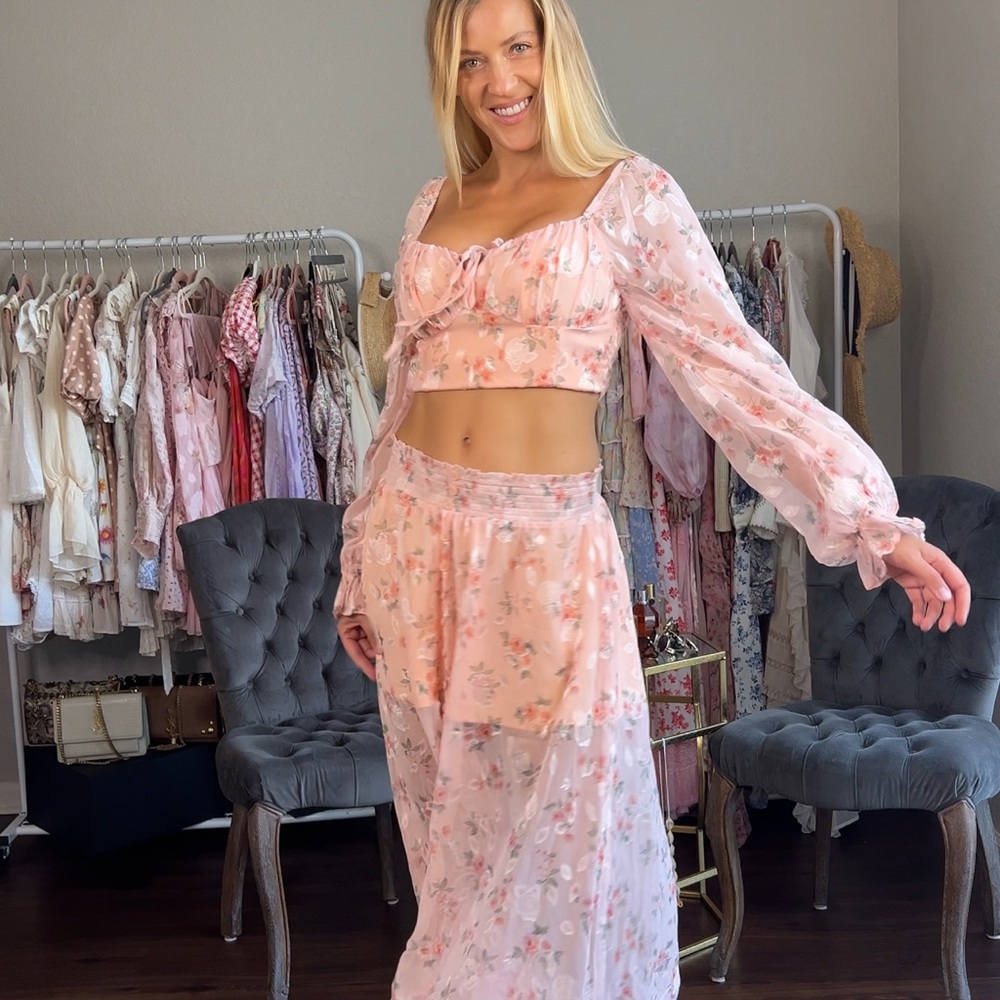 Floral Pink Sheer Two-Piece Set
